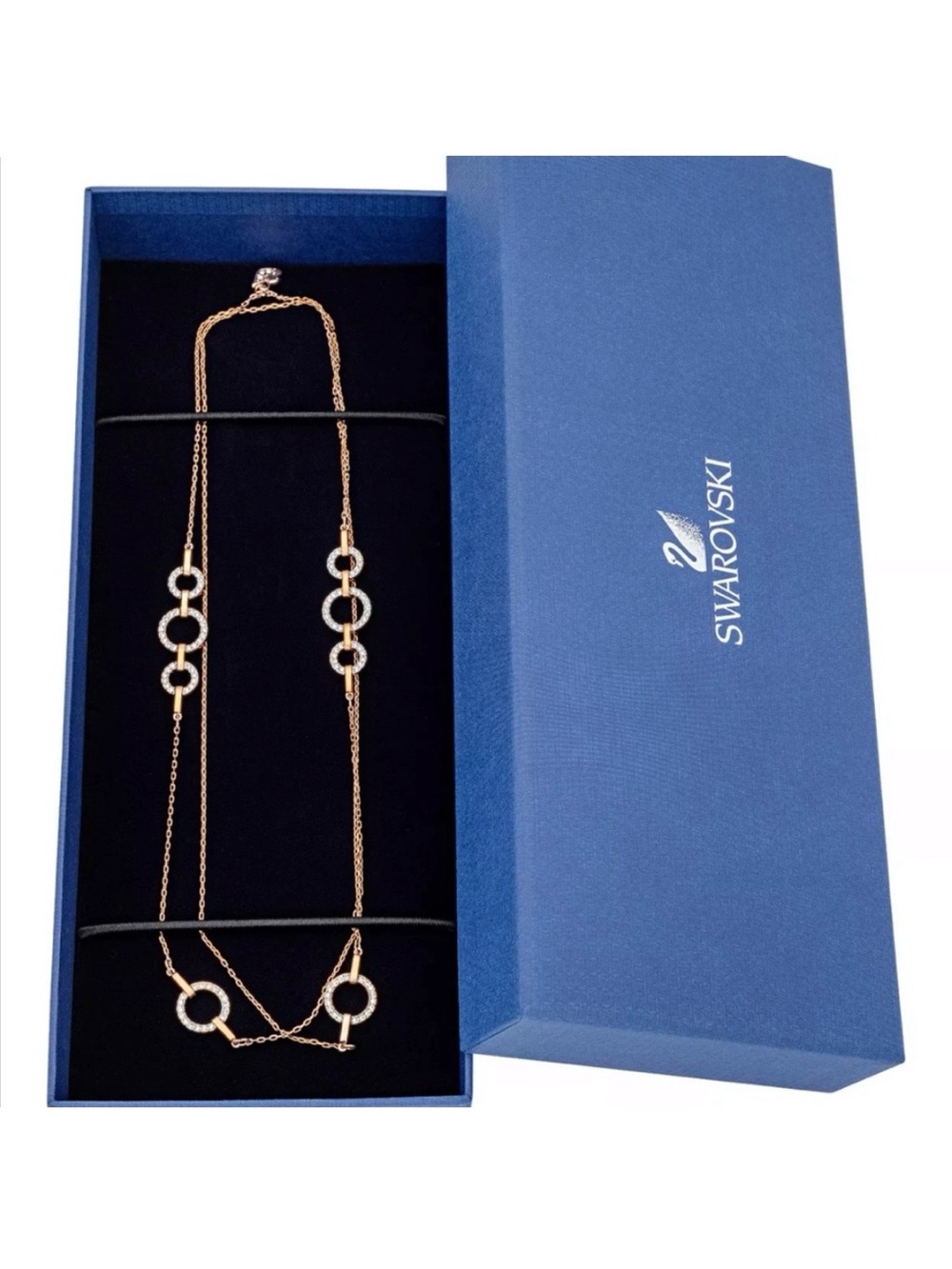 Swarovski Rose Gold Crystal Open-Link Station Long Necklace